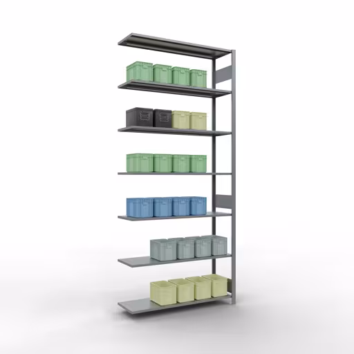 Aanbouwrekken, rekken, insteeksysteem MULTIplus150, 3000 x 1300 x 400 mm, 7 legborden, lengtestangen, verzinkt van Schulte Lagertechnik uit het assortiment insteeksystemen