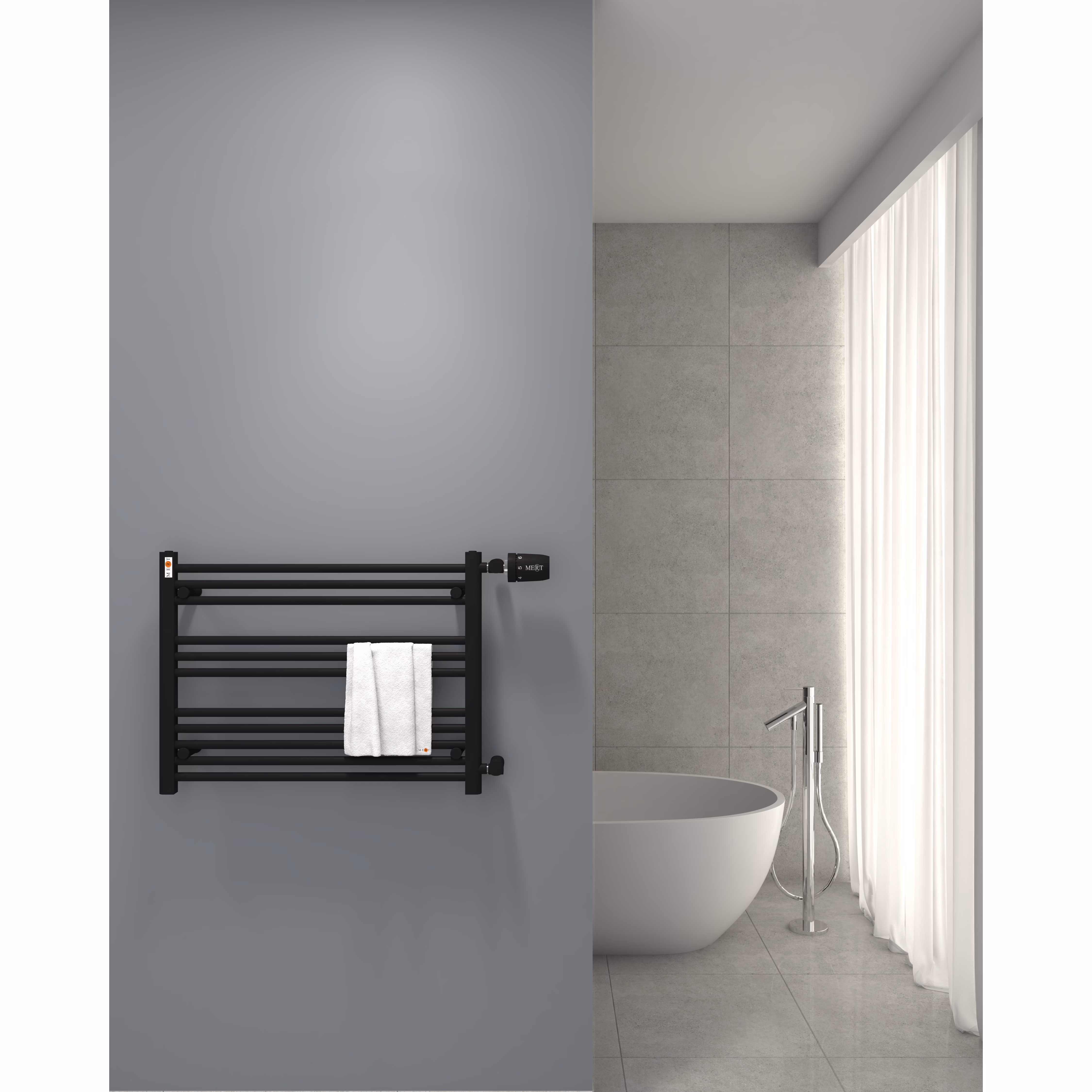 MERT vervangende badkamerradiator, zwart, rechte zijaansluiting uit de categorie badkamerradiatoren met zijaansluiting, onderdeelnummer 1-80x060-ASR-50-BLACK