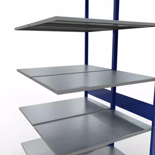 Aanbouwrekken, dubbele rekken, stellingsysteem MULTIplus150, 3000 x 1000 x (2x600) mm, 2x7 planken, lengtestangen, RAL 5010 gentiaanblauw van Schulte Lagertechnik met het artikelnr. 33167-B