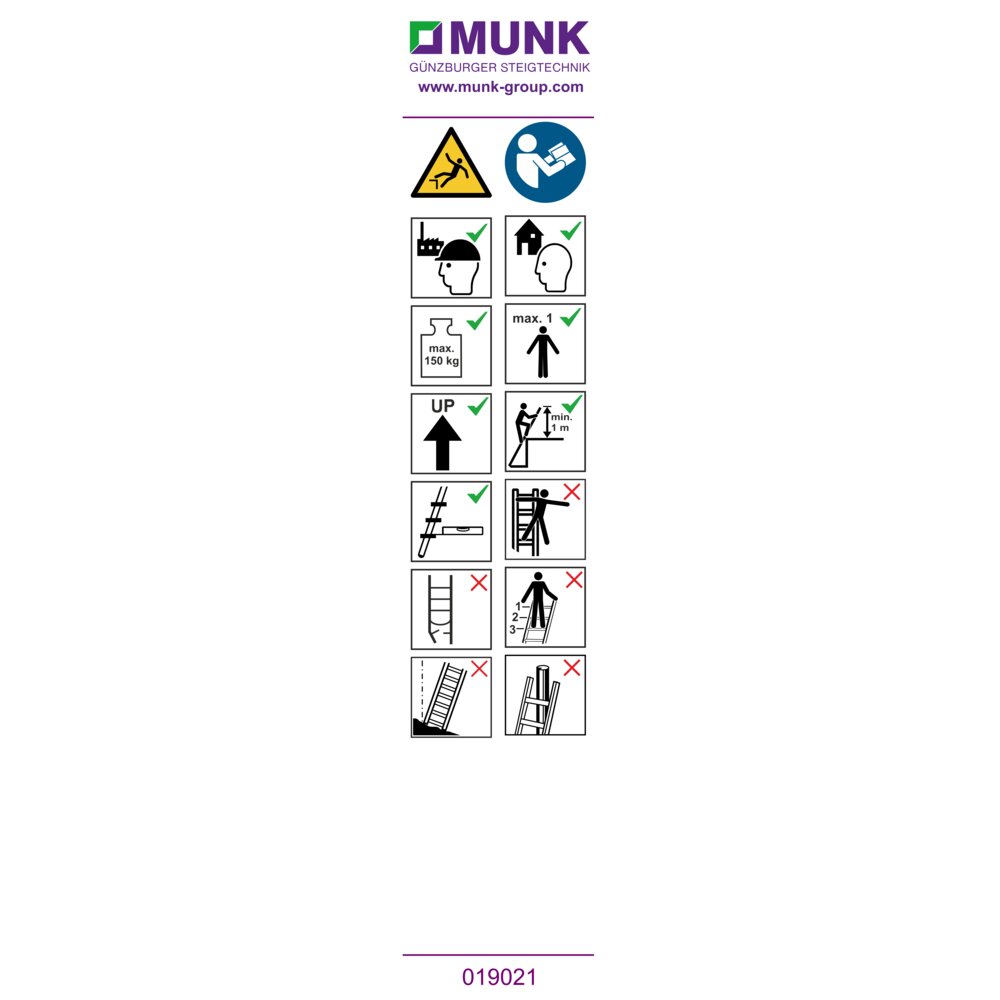 Munk waarschuwingssticker voor trapladders, sticker 19021 uit de categorie "Uitschuifbare ladders" met artikelnummer 019141