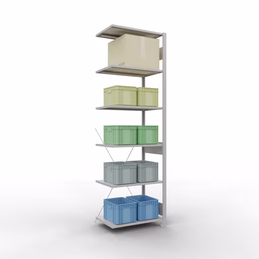 Productafbeelding nr. 15 van het artikel aanbouwrekken, legbord, insteeksysteem MULTIplus150, 2500 x 750 x 500 mm, 6 legborden, RAL 7035 lichtgrijs uit het insteeksysteem-assortiment van Schulte Lagertechnik