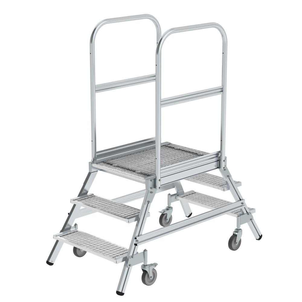 Munk platformtrap, toegankelijk vanaf beide zijden, met veerrollen en stalen rooster, uit de categorie "Platformtrappen" met artikelnummer 051203
