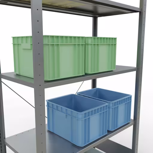 Productafbeelding nr. 12 van het artikel basisplank, legbord, insteeksysteem MULTIplus85, 2000 x 1000 x 500 mm (HxBxD), 5 legborden, kruisschoor, verzinkt Figuur nr. 12 van het artikel basisrek, legbord-insteeksysteem MULTIplus85, 2000 x 1000 x 500 mm, 5 legborden, verzinkt uit de productgroep insteeksysteem van het merk Schulte Lagertechnik.