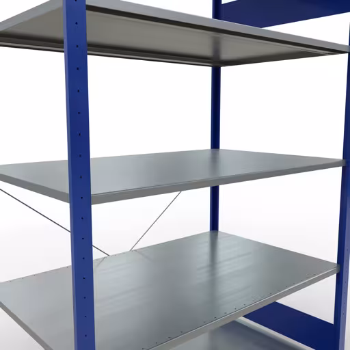 Extra afbeelding van het artikel Basisplank, legbord, insteeksysteem MULTIplus150, 2000 x 1300 x 800 mm (HxBxD), 5 legborden, kruisschoor, RAL 5010 gentiaanblauw/verzinkt Extra afbeelding van het artikel Basisplank, legplank, insteeksysteem MULTIplus150, 2000 x 1300 x 800 mm, 5 legborden, kruisschoor, RAL 5010 gentiaanblauw/verzinkt vanaf basisplank