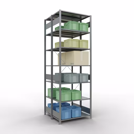 Productafbeelding nr. 10 van het artikel Basisplank, dubbele plank, rekkensysteem MULTIplus150, 3000 x 1000 x (2x1000) mm (HxBxD), 2x7 planken, kruisschoor, verzinkt Figuur nr. 10 van het artikel basisrek, dubbel legbord, legbordinsteeksysteem MULTIplus150, 3000 x 1000 x (2x1000) mm, 2x7 legborden, kruisschoor, verzinkt uit de productgroep legbordstellingen van Schulte Lagertechnik.