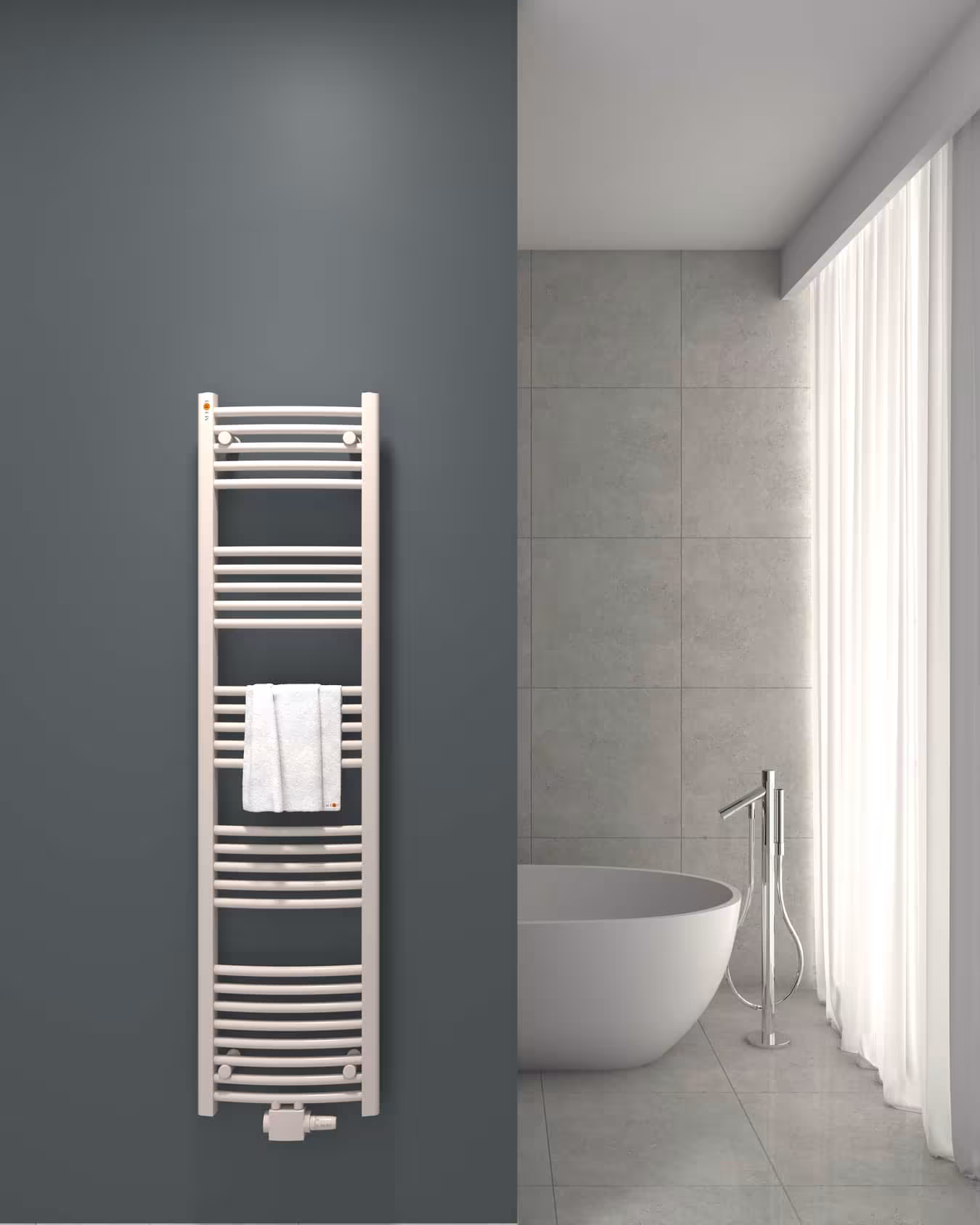 MERT badkamerradiator wit gebogen, middenaansluiting, badkamerradiator, art.nr. 2-40x160-M