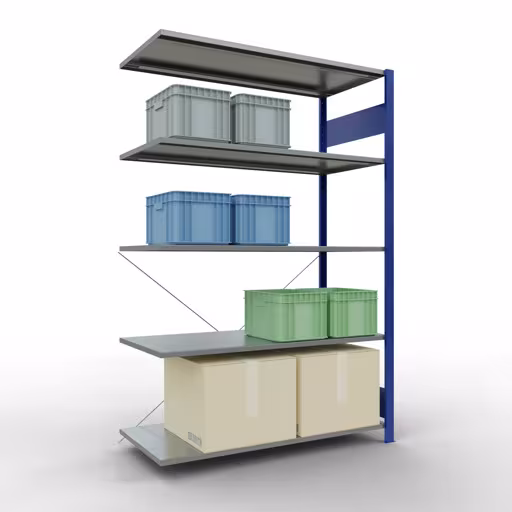 Aanbouwrek, stelling, insteeksysteem MULTIplus150, 2000 x 1300 x 600 mm, 5 legborden, RAL 5010 gentiaanblauw/gegalvaniseerd van het merk Schulte Lagertechnik uit het assortiment insteeksysteem