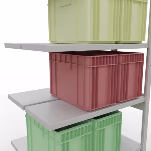 Aanbouwrekken, dubbele rekken, rekkensysteem MULTIplus250, 2500 x 1000 x (2x400) mm, 2x6 planken, lengtestangen, RAL 7035 lichtgrijs van Schulte Lagertechnik met het artikelnr. 33246