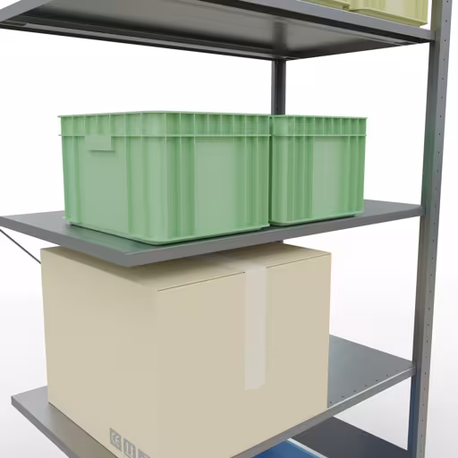 Productafbeelding nr. 12 van het artikel Aanbouwrekken, legbordstellingen, insteeksysteem MULTIplus150, 2000 x 1000 x 600 mm (HxBxD), 5 legborden, kruisschoor, verzinkt Figuur nr. 12 van het artikel aanbouwrekken, legbord-insteeksysteem MULTIplus150, 2000 x 1000 x 600 mm, 5 legborden, verzinkt uit de productgroep insteeksysteem van het merk Schulte Lagertechnik.