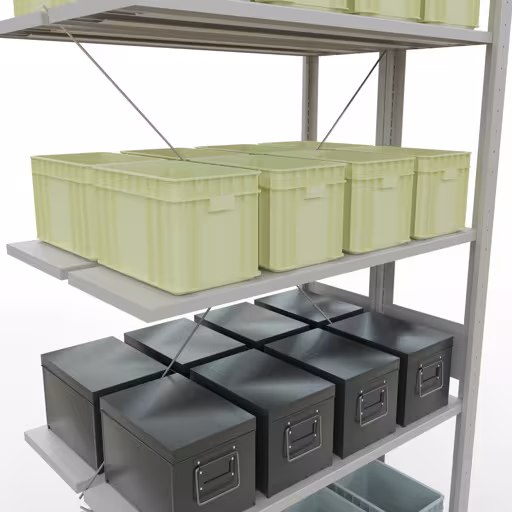 Productafbeelding nr. 8 van het artikel Aanbouwstelling, dubbele stelling, stellingplank insteeksysteem MULTIplus150, 3000 x 1000 x (2x600) mm (HxBxD), 2x7 planken, kruisschoor, RAL 7035 lichtgrijs Figuur nr. 8 van het artikel aanbouwplank, dubbele plank, stellingsysteem MULTIplus150, 3000 x 1000 x (2x600) mm, 2x7 planken, kruisschoor, RAL 7035 lichtgrijs uit de productgroep stellingrekken van Schulte Lagertechnik