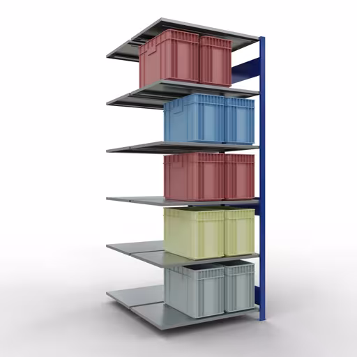 Extra afbeelding van het artikel Aanbouwplank, dubbele plank, legplank-insteeksysteem MULTIplus150, 2500 x 1000 x (2x600) mm, 2x6 legborden, lengtestangen, RAL 5010 gentiaanblauw uit dubbele legborden