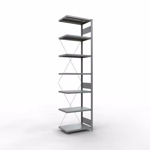 Aanbouwrekken, legbordstellingen, insteeksysteem MULTIplus250, 3000 x 750 x 500 mm (HxBxD), 7 legborden, kruisschoor, verzinkt van Schulte Lagertechnik Aanbouwrekken, legborden, insteeksysteem MULTIplus250, 3000 x 750 x 500 mm (HxBxD), 7 legborden, kruisschoor, verzinkt, aanbouwplank, art.nr. 12957-75