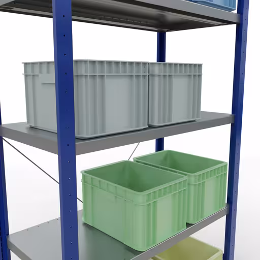 Productafbeelding nr. 8 van het artikel basisplank, legbord, insteeksysteem MULTIplus250, 2000 x 1000 x 500 mm, 5 legborden, kruisschoor, RAL 5010 gentiaanblauw/verzinkt uit het insteeksysteem assortiment van het merk Schulte Lagertechnik