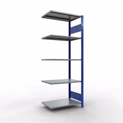 Aanbouwrekken, rekken, insteeksysteem MULTIplus150, 2000 x 750 x 500 mm, 5 legborden, lengtestangen, RAL 5010 gentiaanblauw/verzinkt/verzinkt van Schulte Lagertechnik met artikelnr. 12755-75-LR-B