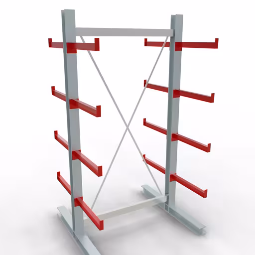 Figuur nr. 8 van het artikel K 3000 complete stelling, dubbelzijdig, 2500 x 1300 x 600 mm, RAL 7001 / RAL 3000, 5 opslagniveaus uit de productgroep draagarmstellingen van het merk Schulte Lagertechnik.