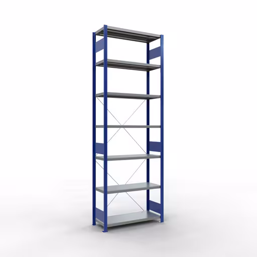 Figuur nr. 13 van het artikel basisrek, legbord, insteeksysteem MULTIplus330, 3000 x 1000 x 400 mm, 7 legborden, kruisschoor, RAL 5010 gentiaanblauw/verzinkt uit de insteeksysteem productgroep van Schulte Lagertechnik.