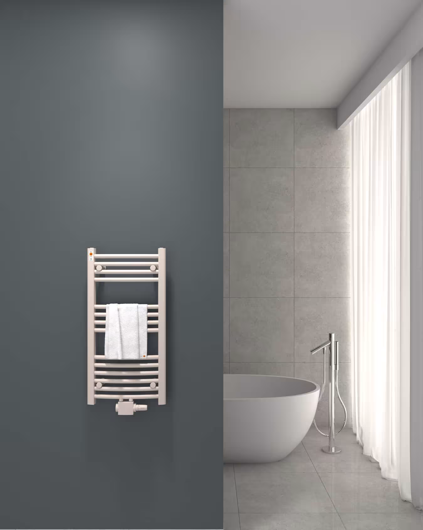 MERT badkamerradiator wit gebogen, middenaansluiting, badkamerradiator, art.nr. 2-40x080-M