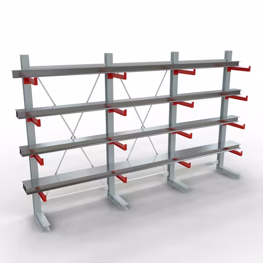 Productafbeelding nr. 10 van artikel K 3000 compleet legbord, eenzijdig, 2500 x 3900 x 500 mm, RAL 7001 / RAL 3000, 5 opbergniveaus Afbeelding nr. 10 van het artikel K 3000 complete stelling, eenzijdig, 2500 x 3900 x 500 mm, RAL 7001 / RAL 3000, 5 opslagniveaus uit de productgroep draagarmstellingen van Schulte Lagertechnik