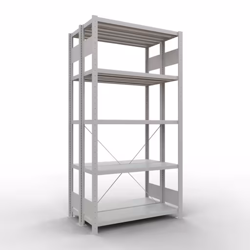 Basisplank, dubbele plank, rekkensysteem MULTIplus250, 2000 x 1000 x (2x300) mm (HxBxD), 2x5 planken, kruisschoor, RAL 7035 lichtgrijs van Schulte Lagertechnik Basisplank, dubbele plank, stellingsysteem MULTIplus250, 2000 x 1000 x (2x300) mm (HxBxD), 2x5 planken, kruisschoor, RAL 7035 lichtgrijs, dubbele planken, art.nr. 32130-G