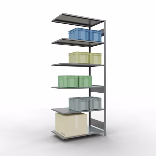 Productafbeelding nr. 13 van het artikel Aanbouwrekken, legbordstellingen, insteeksysteem MULTIplus85, 2500 x 1000 x 600 mm (HxBxD), 6 legborden, lengtestangen, verzinkt Figuur nr. 13 van het artikel aanbouwrekken, legbordstellingen, insteeksysteem MULTIplus85, 2500 x 1000 x 600 mm, 6 legborden, verzinkt uit de productgroep insteeksysteem van het merk Schulte Lagertechnik.