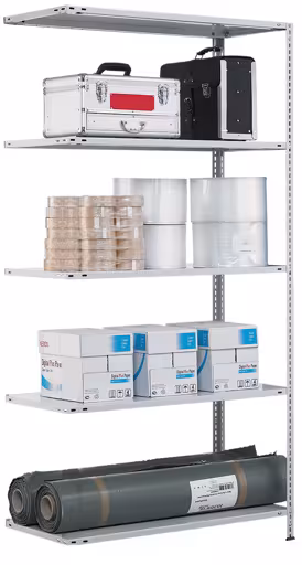 Aanbouwrekken, rekken, schroefsysteem MULTIplus150, 2000 x 1000 x 800 mm (HxBxD), gegalvaniseerd, 5 planken van Schulte Lagertechnik Aanbouwrekken, legborden, schroefsysteem MULTIplus150, 2000 x 1000 x 800 mm (HxBxD), verzinkt, 5 legborden, aanbouwplank, art.nr. 10785