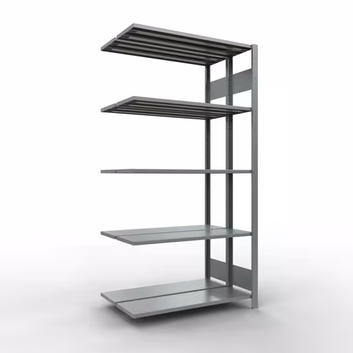 Aanbouwrekken, dubbele rekken, stellingsysteem MULTIplus150, 2000 x 1000 x (2x300) mm (HxBxD), 2x5 planken, lengtestangen, gegalvaniseerd van Schulte Lagertechnik Aanbouwrekken, dubbele rekken, stellingsysteem MULTIplus150, 2000 x 1000 x (2x300) mm (HxBxD), 2x5 planken, lengtestangen, verzinkt, dubbele planken, art.nr. 17835