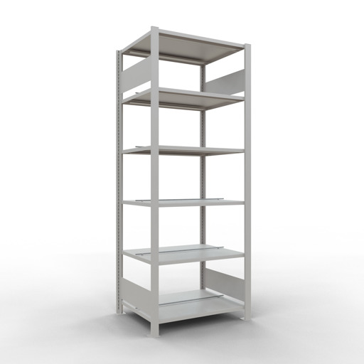 Basisplank, kantoorrek, insteeksysteem MULTIplus150, 2000 x 750 x 600 mm (HxBxD), 6 planken, lengtestangen, met middenaanslag, lichtgrijs, insteeksysteem, art.nr. 36042
