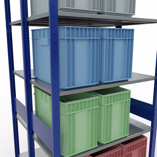 Andere weergave van het artikel Basisplank, dubbele plank, rekkensysteem MULTIplus150, 3000 x 1000 x (2x500) mm, 2x7 planken, lengtestangen, RAL 5010 gentiaanblauw uit de categorie rekken