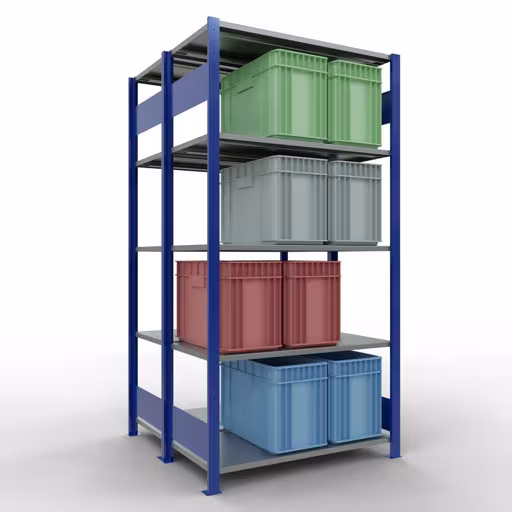 Basisplank, dubbele plank, stellingsysteem MULTIplus150, 2000 x 1000 x (2x500) mm, 2x5 planken, lengtestangen, RAL 5010 gentiaanblauw van Schulte Lagertechnik uit het rekkenprogramma