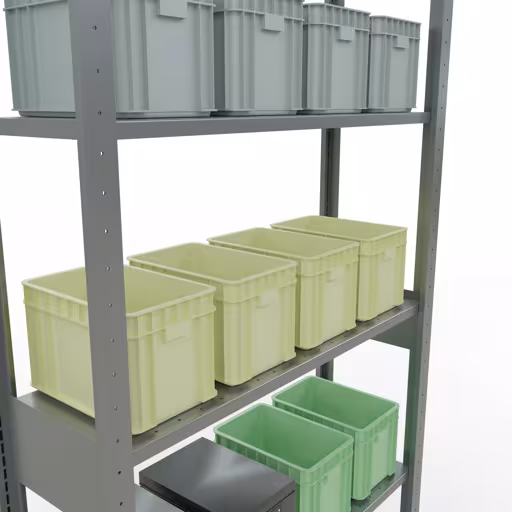 Basisplank, legplank, insteeksysteem MULTIplus150, 2500 x 1000 x 300 mm (HxBxD), 6 legborden, lengtestangen, verzinkt met GTIN 4004514279552 Basisplank, legbord, insteeksysteem MULTIplus150, 2500 x 1000 x 300 mm, 6 legborden, lengtestangen, verzinkt van Schulte Lagertechnik met het artikelnr. 12731-LR