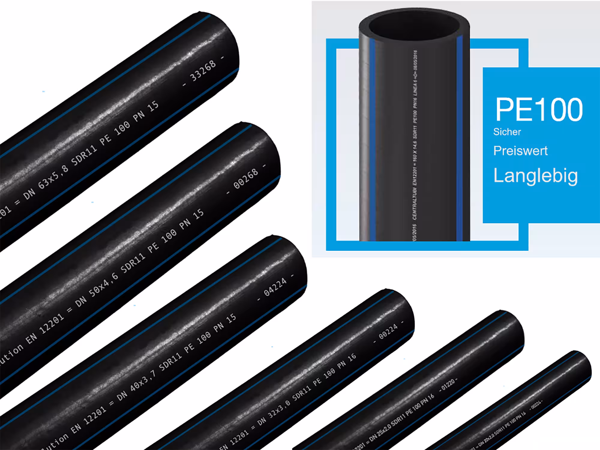 PE 100 drinkwaterleiding PN15 PE buis 63mm 2" 50m DVGW uit de categorie PE buizen met de GTIN 4029933055150 Drinkwaterleidingen PE 100 van het merk Centraltubi uit de categorie PE buizen