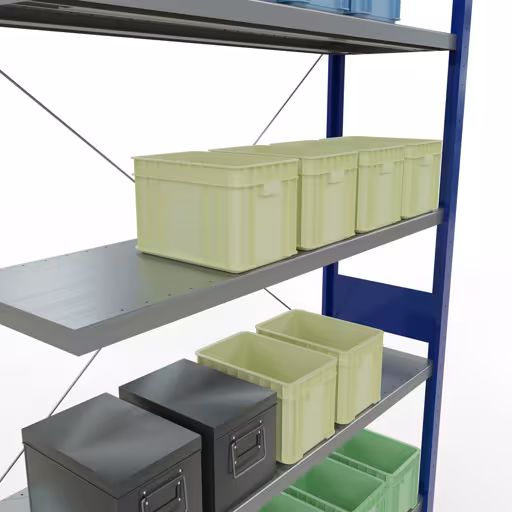 Extra afbeelding van het artikel, aanbouwplank, MULTIplus250 stellingsysteem, 3000 x 1300 x 400 mm, 7 planken, RAL 5010 gentiaanblauw/verzinkt vanaf aanbouwplank