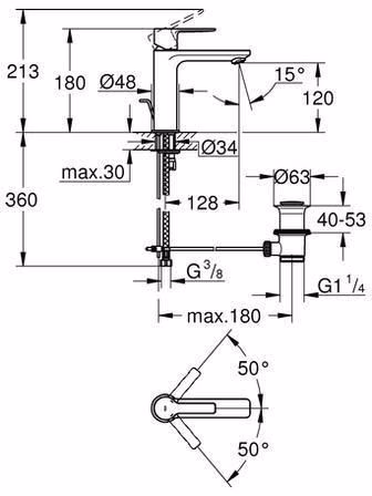 Technische Zeichnung 4027294 GROHE ééngreeps wastafelmengkraan Lineare 32114_1 S-Size temperatuurbegrenzer chroom