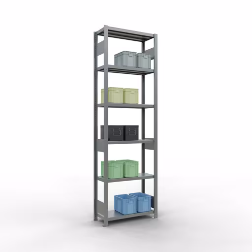 Productafbeelding nr. 12 van het artikel basisplank, legbord, insteeksysteem MULTIplus250, 2500 x 750 x 300 mm (HxBxD), 6 legborden, lengtestangen, verzinkt Figuur nr. 12 van het artikel basisrek, legplank, insteeksysteem MULTIplus250, 2500 x 750 x 300 mm, 6 legborden, lengtestangen, verzinkt uit de insteeksysteem productgroep van Schulte Lagertechnik.