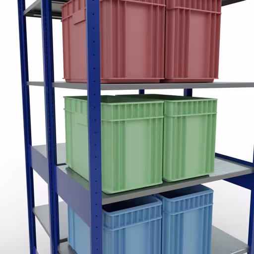 Andere weergave van het artikel Basisplank, dubbele plank, legplank-insteeksysteem MULTIplus150, 2500 x 1000 x (2x600) mm (HxBxD), 2x6 legborden, lengtestangen, RAL 5010 gentiaanblauw Andere weergave van het artikel basisplank, dubbele plank, rekkensysteem MULTIplus150, 2500 x 1000 x (2x600) mm, 2x6 planken, lengtestangen, RAL 5010 gentiaanblauw uit de categorie rekken