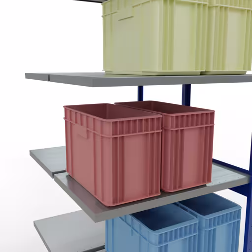 Productafbeelding nr. 7 van het artikel aanbouwrekken, dubbele rekken, stellingrekken, insteeksysteem MULTIplus250, 3000 x 1000 x (2x600) mm, 2x7 planken, RAL 5010 gentiaanblauw uit het assortiment stellingrekken van het merk Schulte Lagertechnik