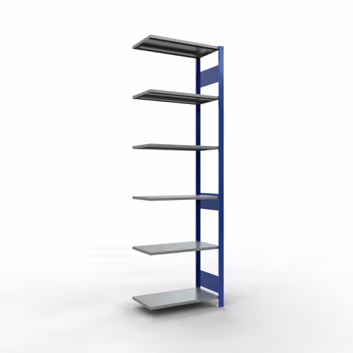 Aanbouwrekken, legbordstellingen, insteeksysteem MULTIplus150, 2500 x 750 x 400 mm (HxBxD), 6 legborden, lengtestangen, RAL 5010 gentiaanblauw/verzinkt/verzinkt van Schulte Lagertechnik Aanbouwrekken, legbordstellingen, insteeksysteem MULTIplus150, 2500 x 750 x 400 mm (HxBxD), 6 legborden, lengtebalk, RAL 5010 gentiaanblauw/verzinkt/verzinkt, aanbouwplank, art.nr. 12746-75-LR-B