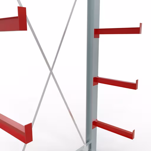 Productafbeelding nr. 10 van artikel K 3000 compleet legbord, eenzijdig, 2500 x 1300 x 500 mm, RAL 7001 / RAL 3000, 5 opslagniveaus Afbeelding nr. 10 van artikel K 3000 complete stelling, eenzijdig, 2500 x 1300 x 500 mm, RAL 7001 / RAL 3000, 5 opslagniveaus uit de productgroep draagarmstellingen van Schulte Lagertechnik