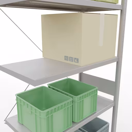 Extra afbeelding van het artikel Aanbouwplank, legplank MULTIplus330 insteeksysteem, 3000 x 1000 x 500 mm (HxBxD), 7 legborden, kruisschoor, RAL 7035 lichtgrijs van opzetplank
