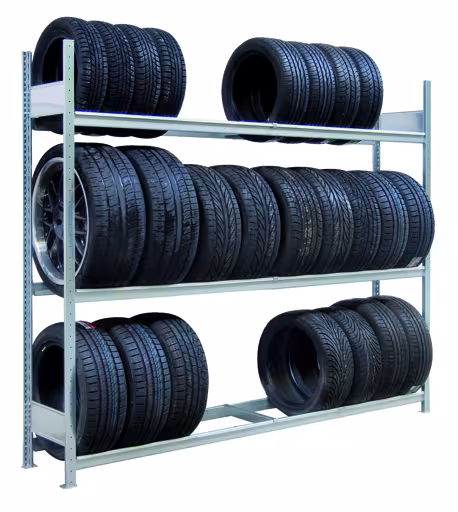 Aanbouwrek, groot wielen-/bandenrek, 2750 x 2250 x 400 mm, verzinkt, 4 opslagniveaus met 400 kg vakbelasting per niveau van Schulte Lagertechnik uit het assortiment stellingstellingen