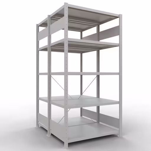 Basisplank, dubbele plank, rekkensysteem MULTIplus250, 2000 x 1000 x (2x600) mm (HxBxD), 2x5 planken, kruisschoor, RAL 7035 lichtgrijs van Schulte Lagertechnik Basisplank, dubbele plank, stellingsysteem MULTIplus250, 2000 x 1000 x (2x600) mm (HxBxD), 2x5 planken, kruisschoor, RAL 7035 lichtgrijs, dubbele planken, art.nr. 32160-G