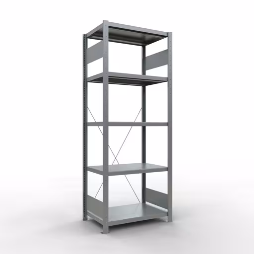 Basisplank, legplank, insteeksysteem MULTIplus250, 2000 x 750 x 500 mm (HxBxD), 5 legborden, kruisschoor, verzinkt, basisplank, art.nr. 12950-75