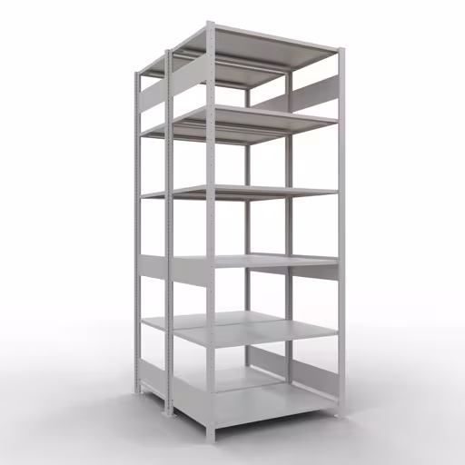 Basisplank, dubbele plank, rekkensysteem MULTIplus150, 2500 x 1000 x (2x600) mm (HxBxD), 2x6 planken, lengtestangen, RAL 7035 lichtgrijs van Schulte Lagertechnik Basisplank, dubbele plank, legplank-insteeksysteem MULTIplus150, 2500 x 1000 x (2x600) mm (HxBxD), 2x6 legborden, lengtestangen, RAL 7035 lichtgrijs, dubbele legborden, art.nr. 33161