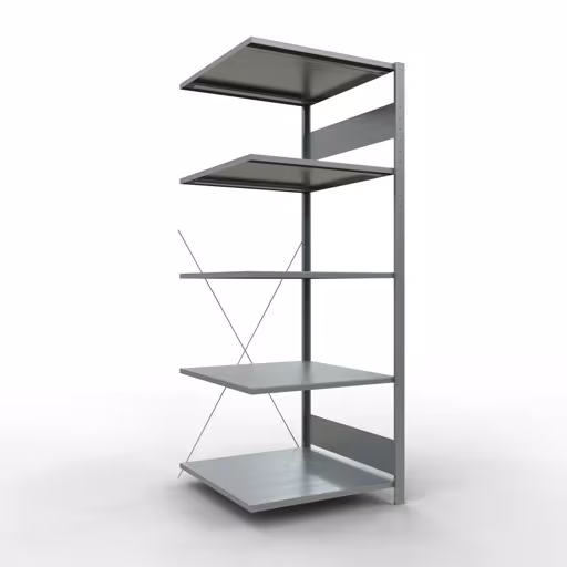 Aanbouwplank, legbord, insteeksysteem MULTIplus150, 2000 x 750 x 800 mm (HxBxD), 5 legborden, kruisschoor, verzinkt, aanbouwplank, art.nr. 12785-75