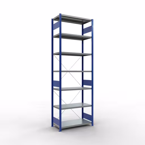 Figuur nr. 7 van het artikel basisplank, legplank, insteeksysteem MULTIplus330, 3000 x 1000 x 500 mm (HxBxD), 7 legborden, kruisschoor, RAL 5010 gentiaanblauw/verzinkt uit de plug-in systeem productgroep van het merk Schulte Lagertechnik.