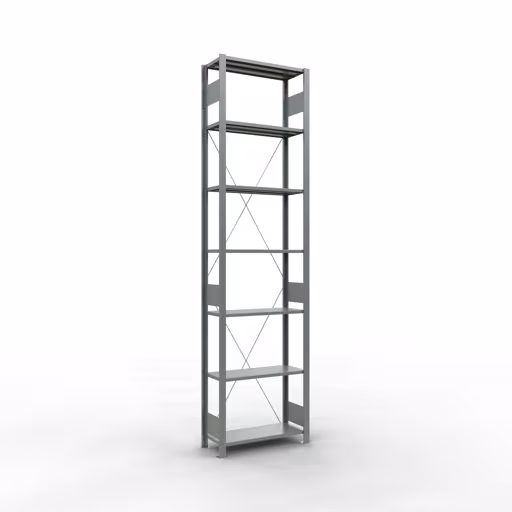 Basisplank, legbord, insteeksysteem MULTIplus150, 3000 x 750 x 300 mm (HxBxD), 7 legborden, kruisschoor, gegalvaniseerd van Schulte Lagertechnik Basisplank, legplank, insteeksysteem MULTIplus150, 3000 x 750 x 300 mm (HxBxD), 7 legborden, kruisschoor, verzinkt, basisplank, art.nr. 12732-75