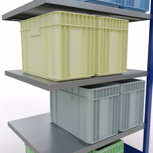 Extra afbeelding van het artikel Aanbouwplank, legplank, insteeksysteem MULTIplus250, 2000 x 1000 x 800 mm, 5 legborden, RAL 5010 gentiaanblauw/verzinkt vanaf opzetplank