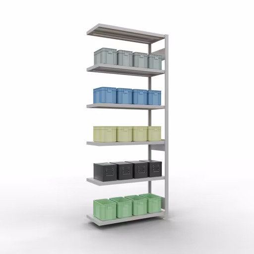 Figuur nr. 13 van het artikel aanbouwrekken, legbordstellingen, insteeksysteem MULTIplus330, 2500 x 1000 x 400 mm, 6 legborden, lengtestangen, RAL 7035 lichtgrijs uit de insteeksysteem productgroep van Schulte Lagertechnik.