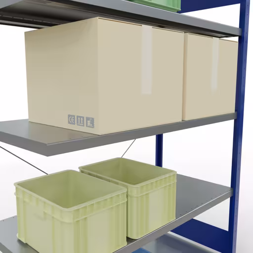 Afbeelding nr. 10 van het artikel aanbouwrekken, legbordstellingen, insteeksysteem MULTIplus250, 2000 x 1300 x 600 mm, 5 legborden, RAL 5010 gentiaanblauw/verzinkt uit de productgroep insteeksysteem van het merk Schulte Lagertechnik.
