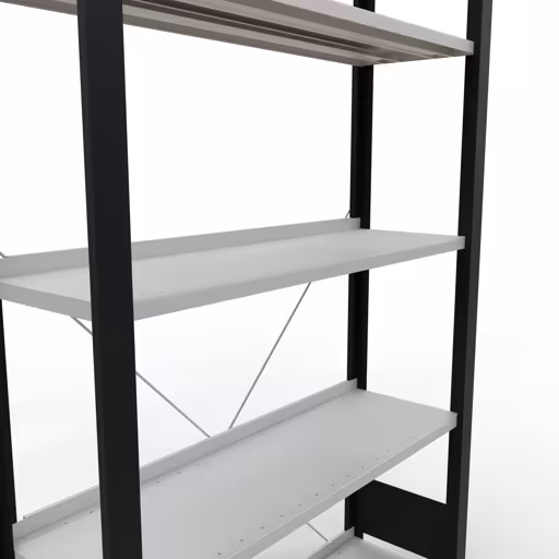 Figuur nr. 13 van het artikel Basisplank, kantoorplank MULTIplus85 insteeksysteem, 1800 x 1000 x 300 mm, 5 planken, kruisschoor, met aanslagbalk, zwart/lichtgrijs uit de productgroep kantoorplanken van Schulte Lagertechnik.